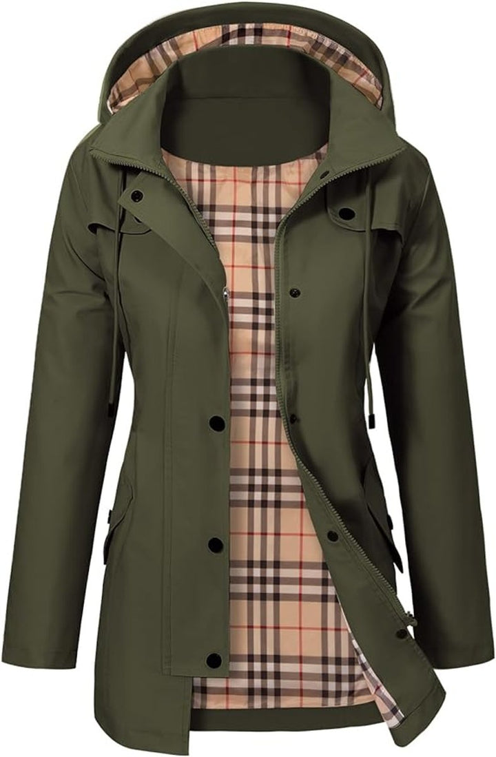 Elisabeth | Manteau Femme Imperméable à Capuche en Tartan avec Doublure en Fleece