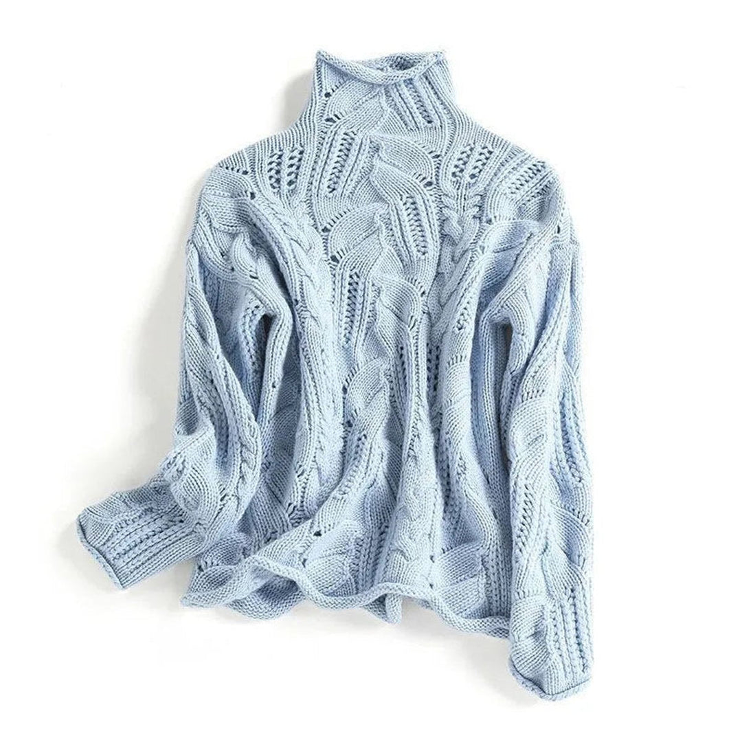 Marie | Pull en tricot à motif torsadé pour femmes, col roulé, coupe décontractée