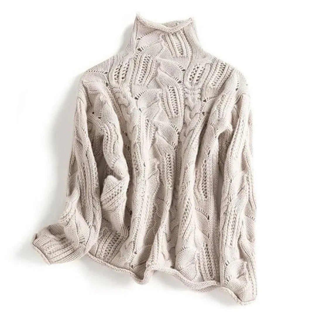 Marie | Pull en tricot à motif torsadé pour femmes, col roulé, coupe décontractée