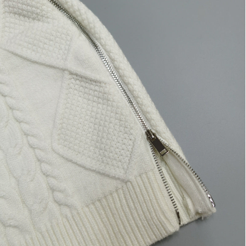 Ensemble en tricot à motif torsadé pour femmes avec col rond, manches longues et mini-jupe