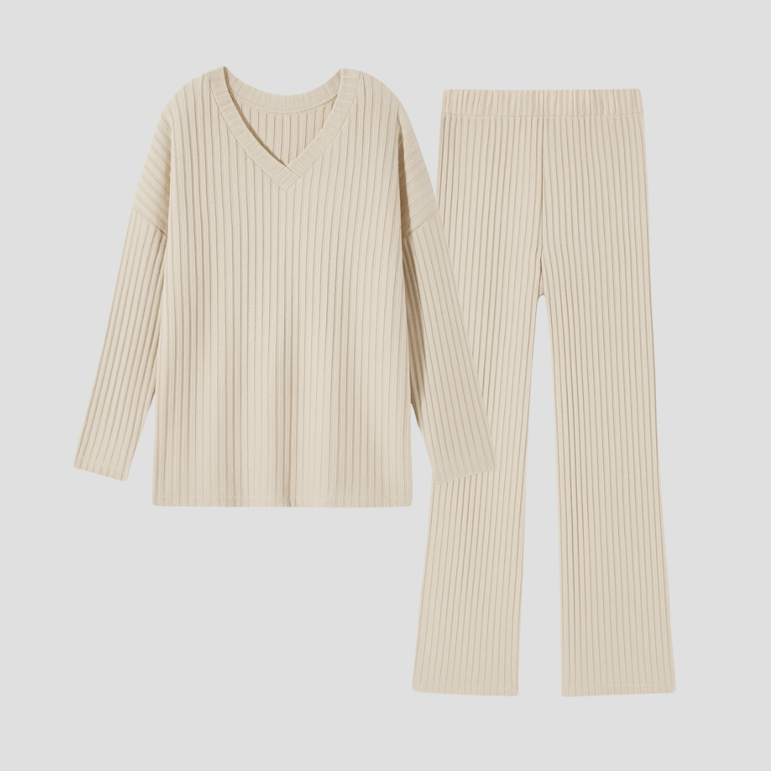 Ensemble Femme Deux Pièces avec Haut à Décolleté en V et Pantalon Ample