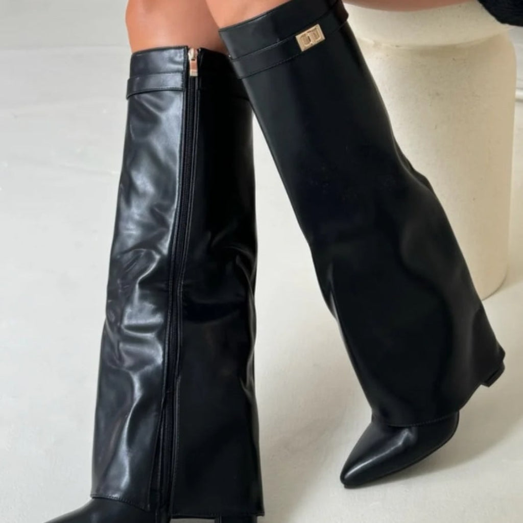 Bottes pour femmes à bout pointu et mollet ajusté