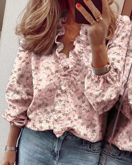 T-shirt à volants avec décolleté en V pour femmes