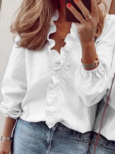 T-shirt à volants avec décolleté en V pour femmes