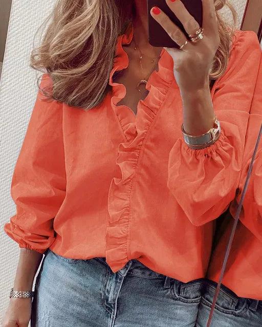 T-shirt à volants avec décolleté en V pour femmes