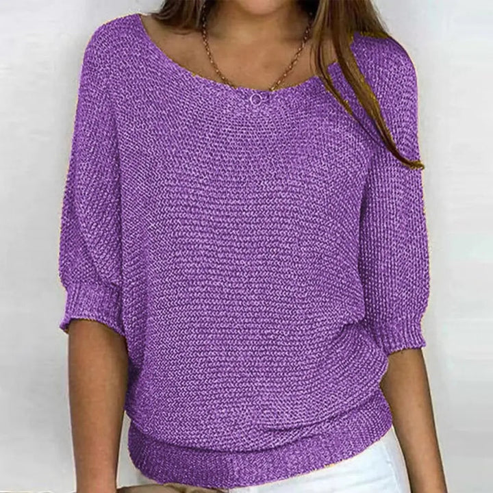 Pull en tricot à manches 3/4 pour femmes | Col rond