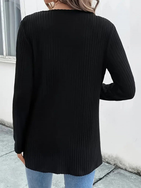 Cardigan ample perlé à manches longues, sans col, couleur unie