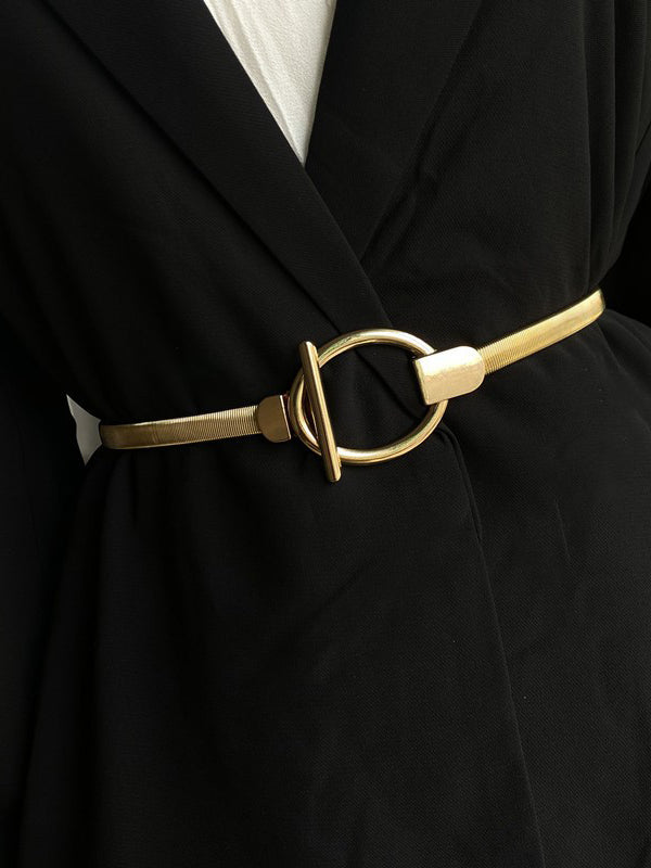 Ceinture géométrique plissée à boucle, couleur unie