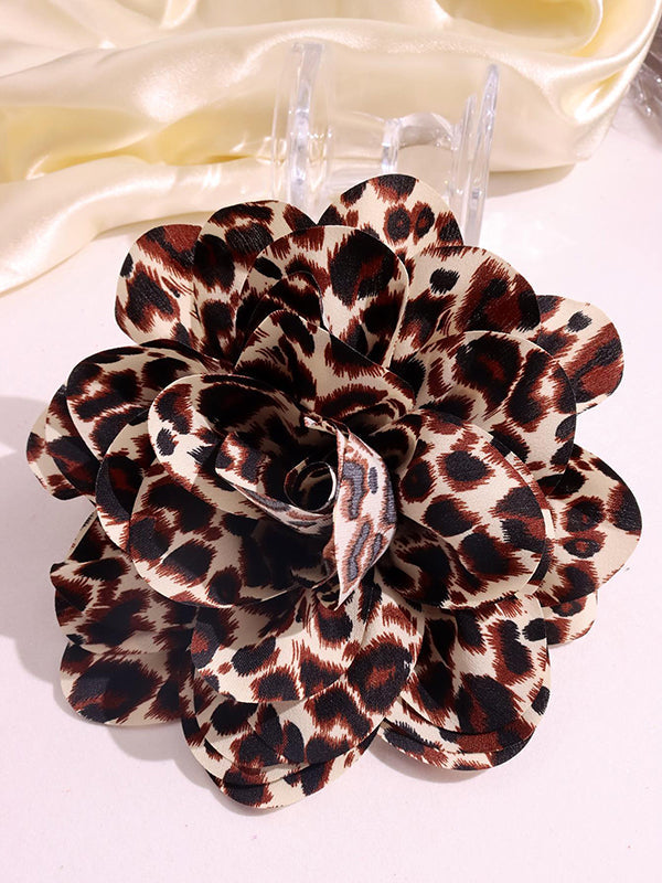 Broche en forme de fleur, à imprimé léopard