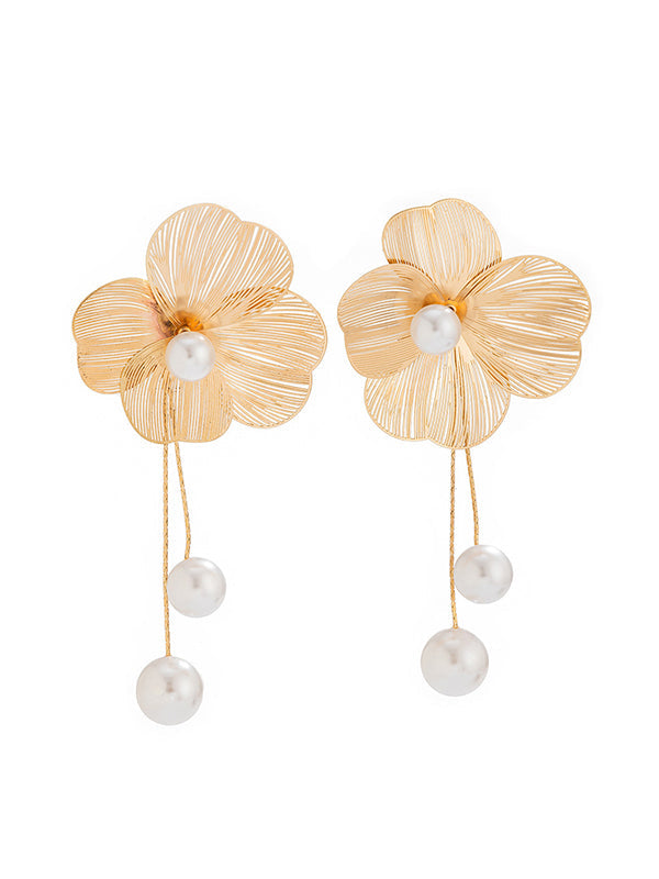 Boucles d'oreilles pendantes en forme de fleur, à pompons