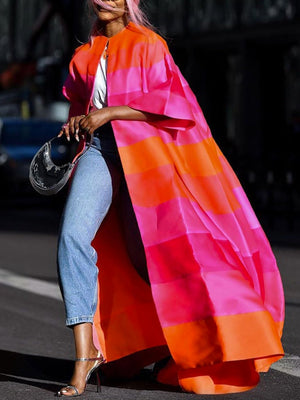 Veste ample rayée à manches courtes, couleur contrastée