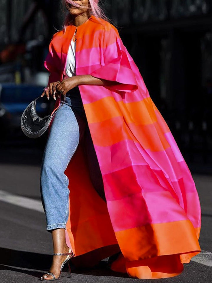 Veste ample rayée à manches courtes, couleur contrastée