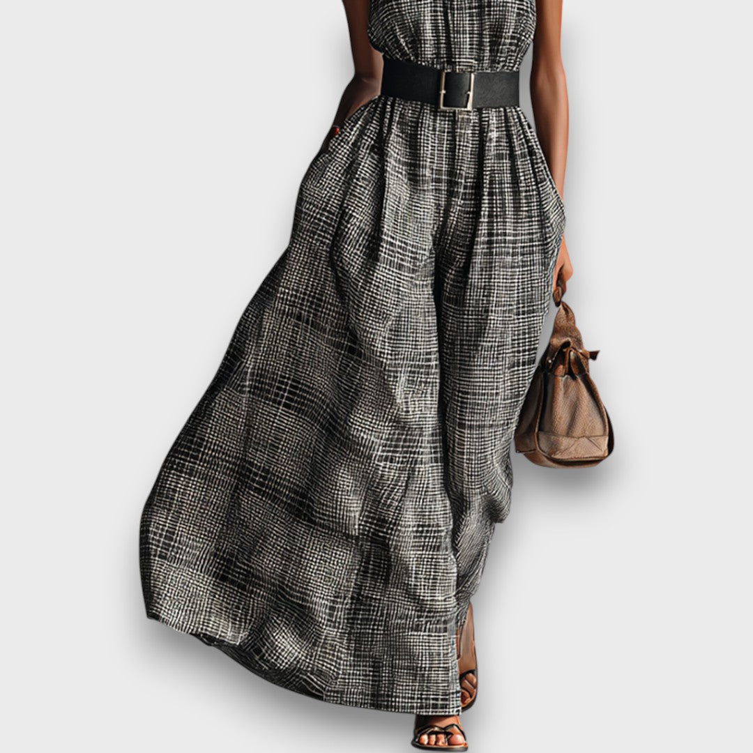 Marvella – Robe maxi sans manches à motif écossais