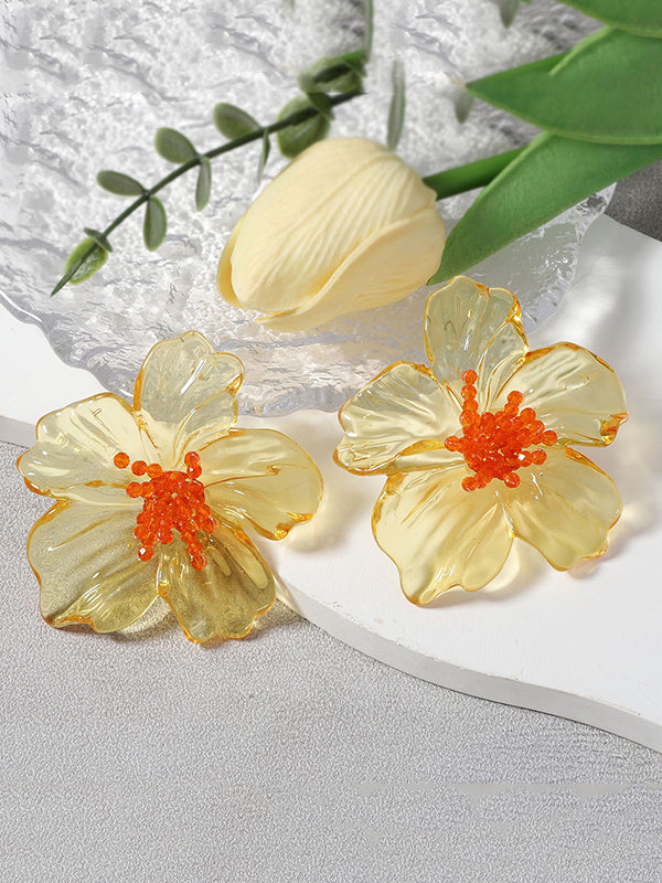 Accessoires de boucles d'oreilles légèrement transparentes en forme de fleur
