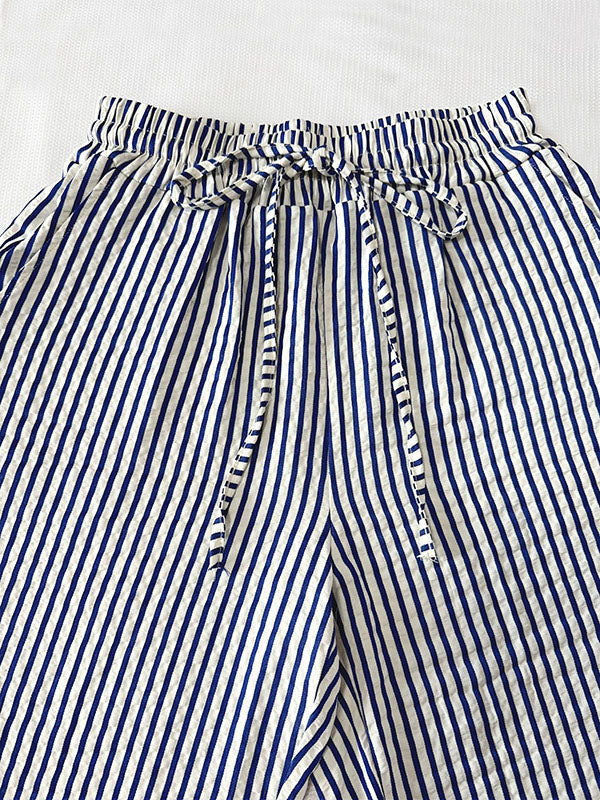 Pantalon ample rayé à cordon de serrage, à taille élastique, à poches, à empiècements