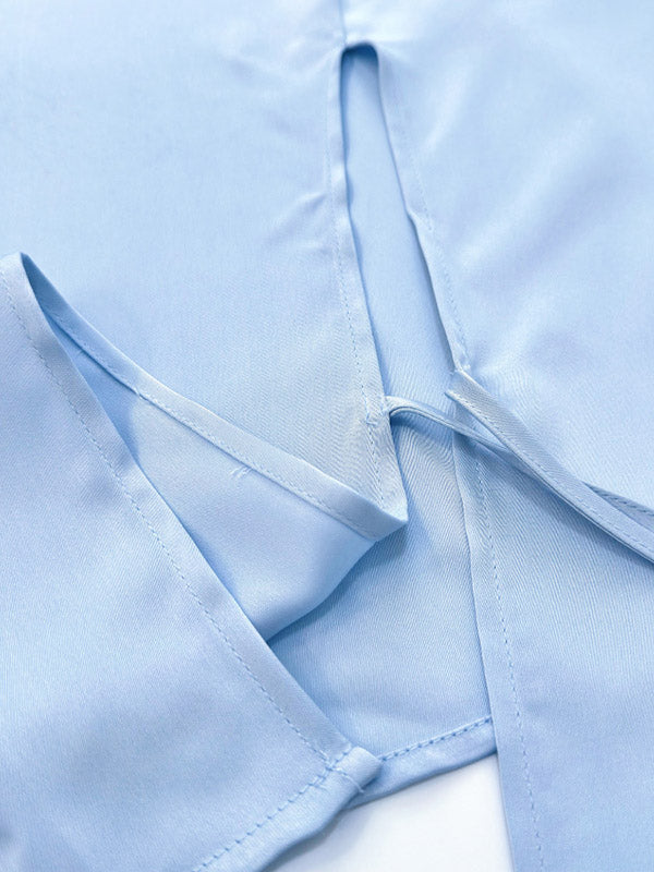 Ensemble deux pièces ample à empiècements, à col bateau, à manches longues, couleur unie – chemisier + chemise + jupe