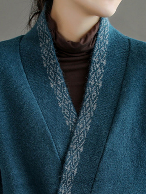 Haut cardigan vintage en laine mélangée brodé de couleur unie