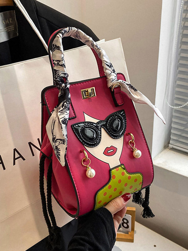 Sac à main imprimé à motifs figuratifs, à empiècements