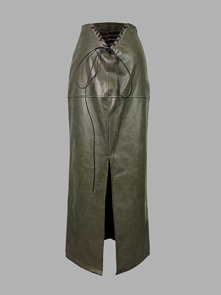 Jupe fendue sur le côté coupe droite, taille haute, à poches, à empiècements, à fermeture éclair, couleur unie