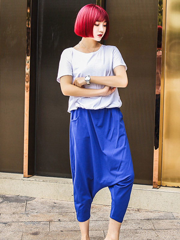 Sarouel décontracté de couleur unie rouge noir bleu