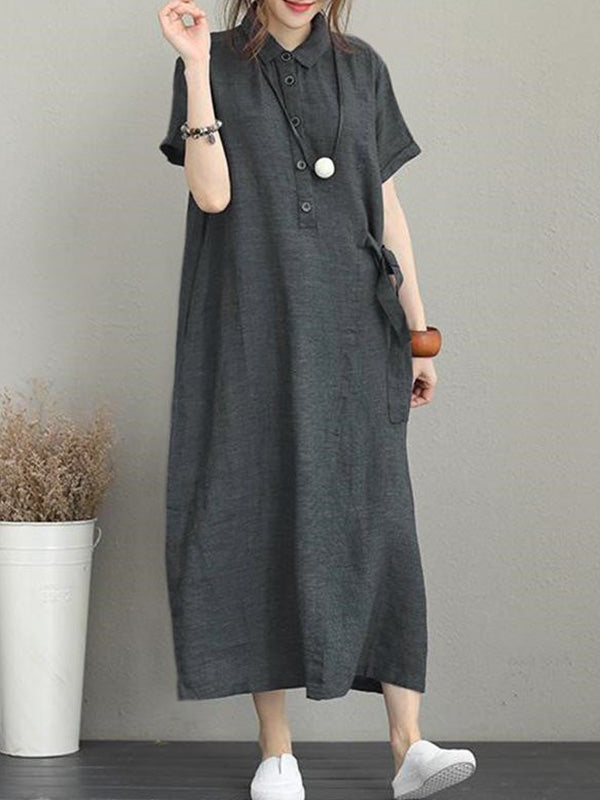 Robe originale de couleur unie à revers en mélange de coton