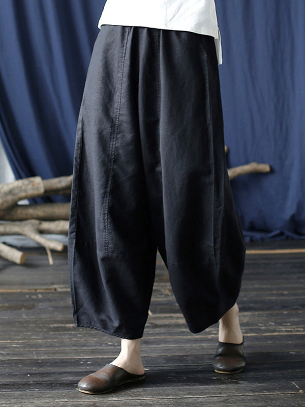 Pantalon large à taille élastique de couleur unie simple