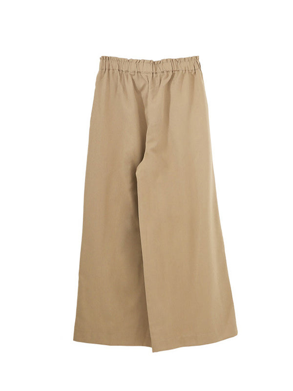 Pantalon taille haute à jambes larges, élastique, couleur unie, à empiècements, large côté
