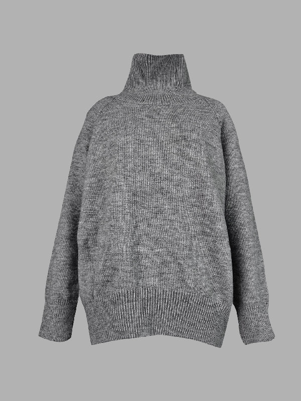 Pull décontracté ample à manches longues, à col haut, couleur unie