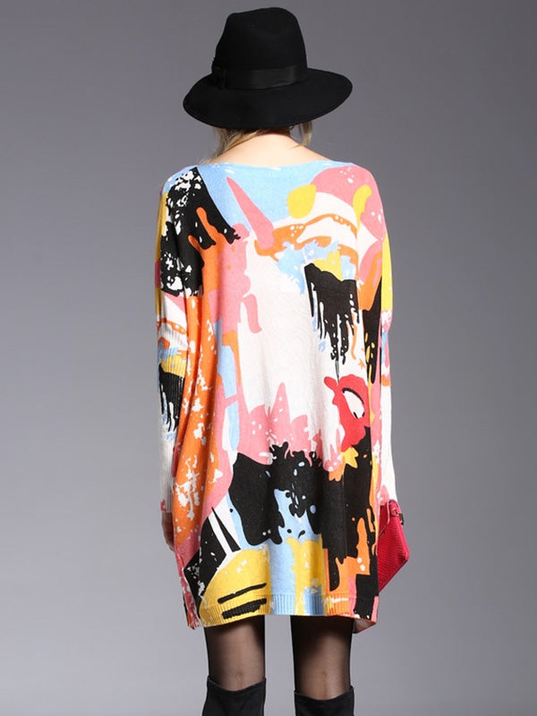 Pull vintage imprimé en laine mélangée de couleur contrastée