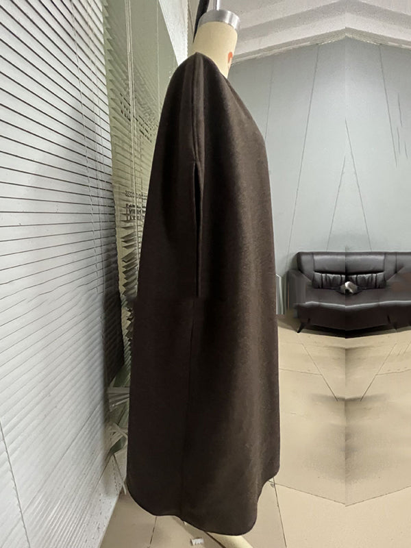 Veste simple sans manches, à col rond, style cape, couleur unie