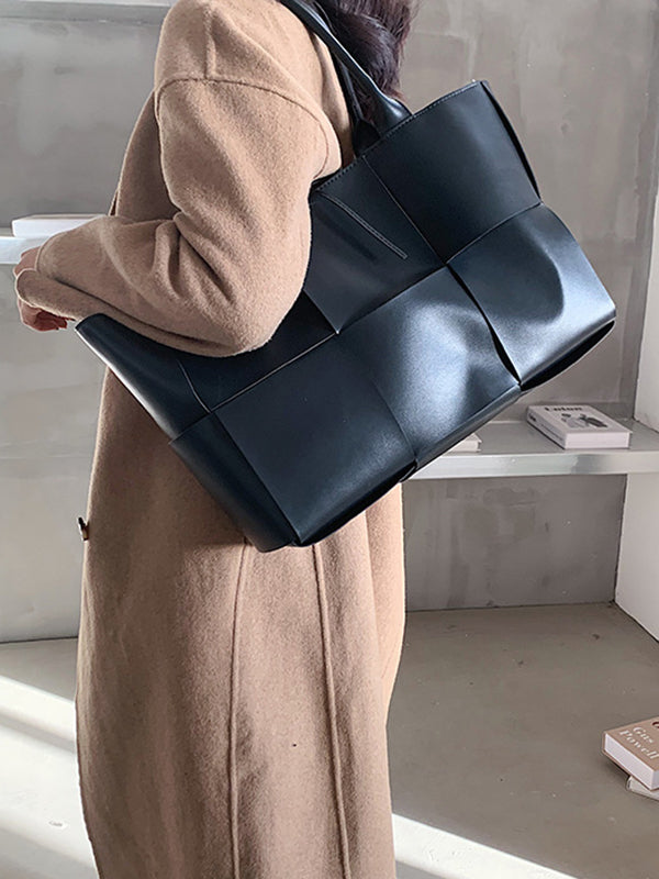 Sac cabas à empiècements, couleur unie