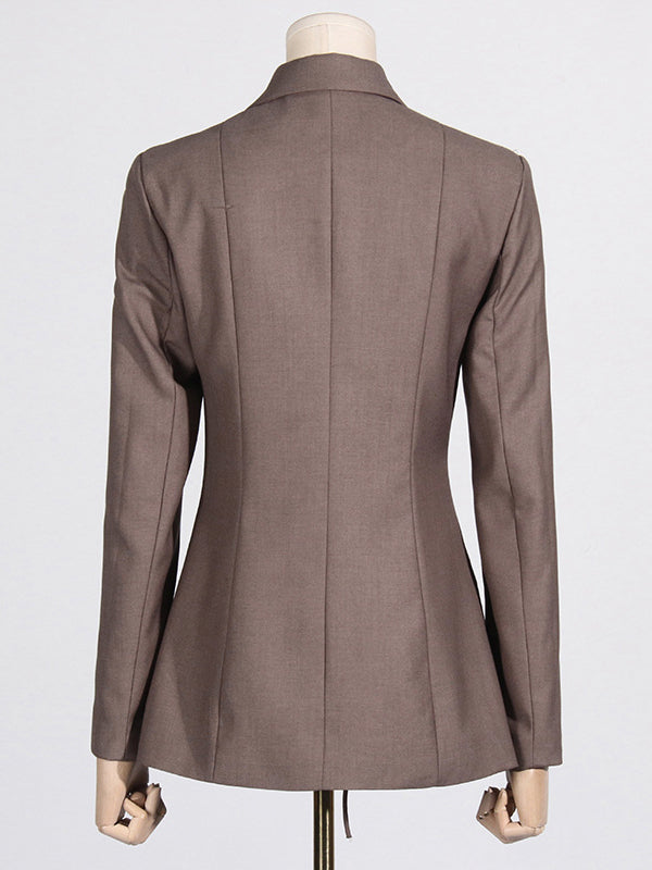 Blazer ample noué à manches longues, à poches, à col cranté, couleur unie