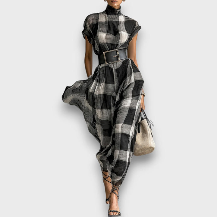 Marcia – Robe maxi en chiffon à carreaux