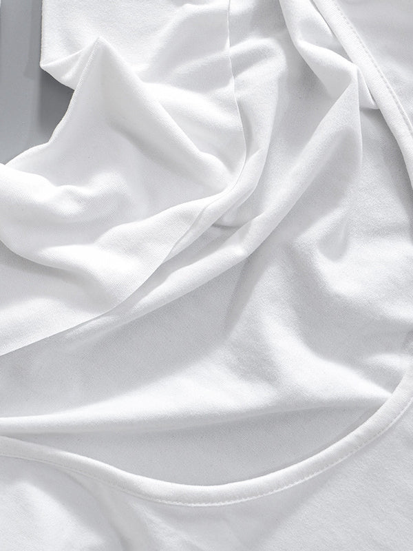 T-shirt ample transparent coupe près du corps, dos nu, à lacets, à empiècements, à épaules dénudées, couleur unie