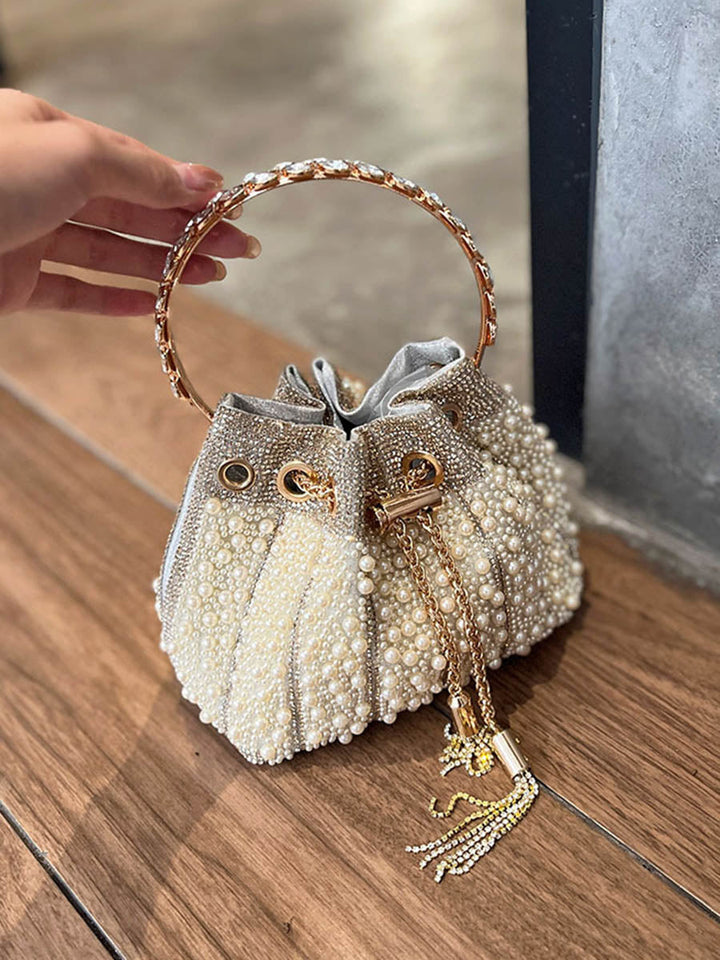 Sac à main ajouré géométrique à strass, à cordon de serrage