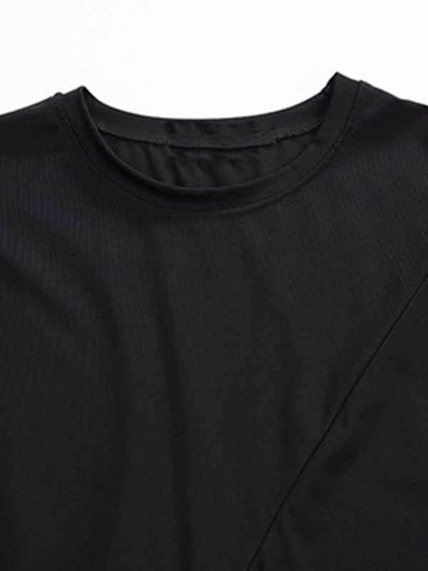 T-shirt élégant irrégulier noir à fermeture éclair, à empiècements