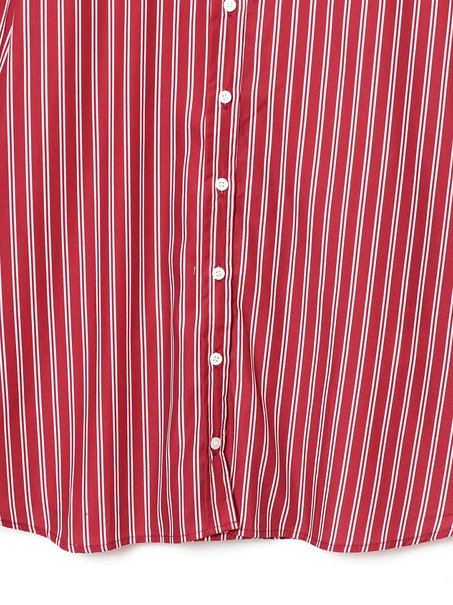 Chemisier rayé boutonné ample à manches longues, à col revers, couleur contrastée