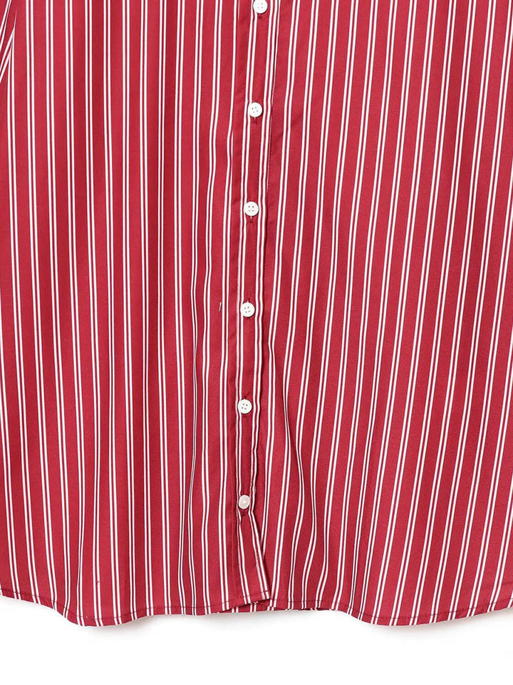 Chemisier rayé boutonné ample à manches longues, à col revers, couleur contrastée