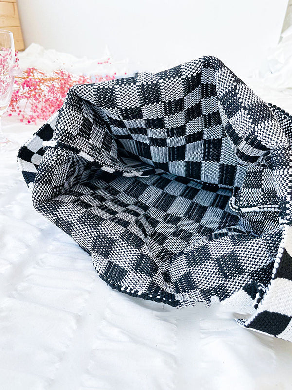 Accessoires de sacs à carreaux de couleur contrastée tissés décontractés