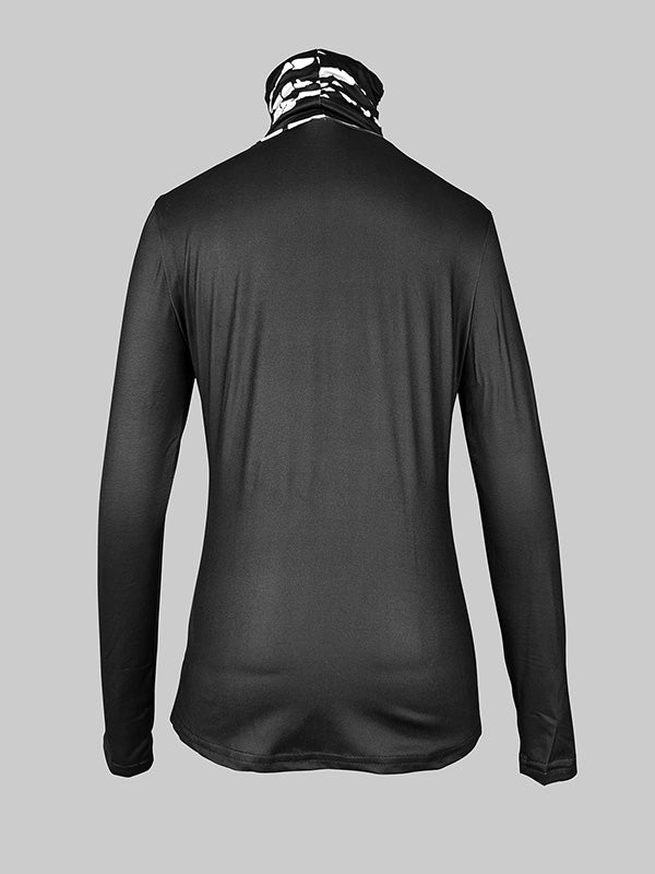 T-shirt à manches longues, coupe près du corps, à imprimé floral, à empiècements, à col haut