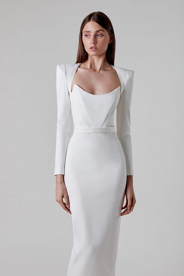 Celeste - Robe midi structurée à manches longues