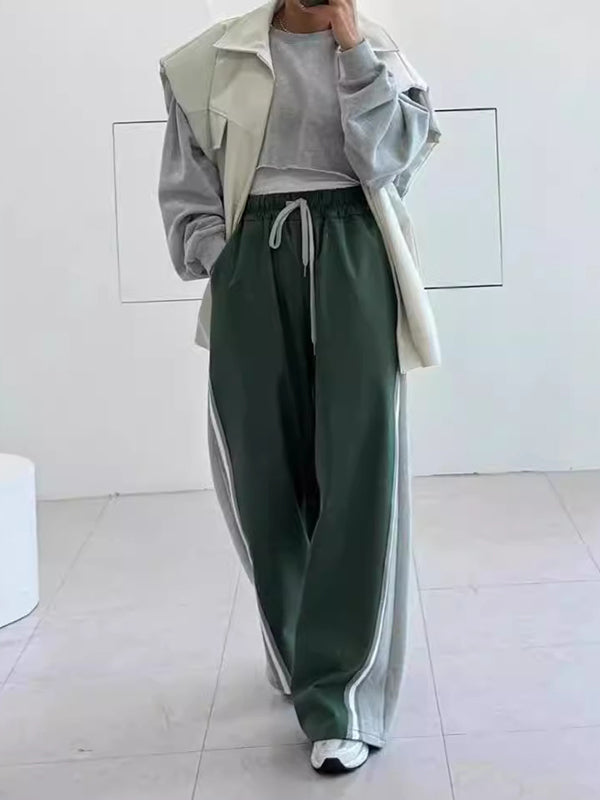 Pantalon ample taille haute, à cordon de serrage, à taille élastique, à empiècements
