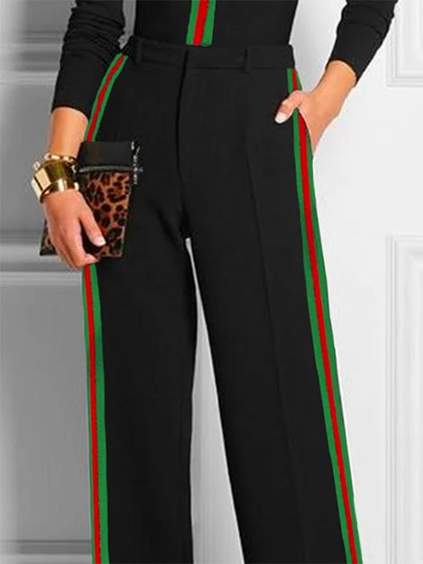 Pantalon rayé décontracté à manches longues, coupe près du corps, couleur contrastée
