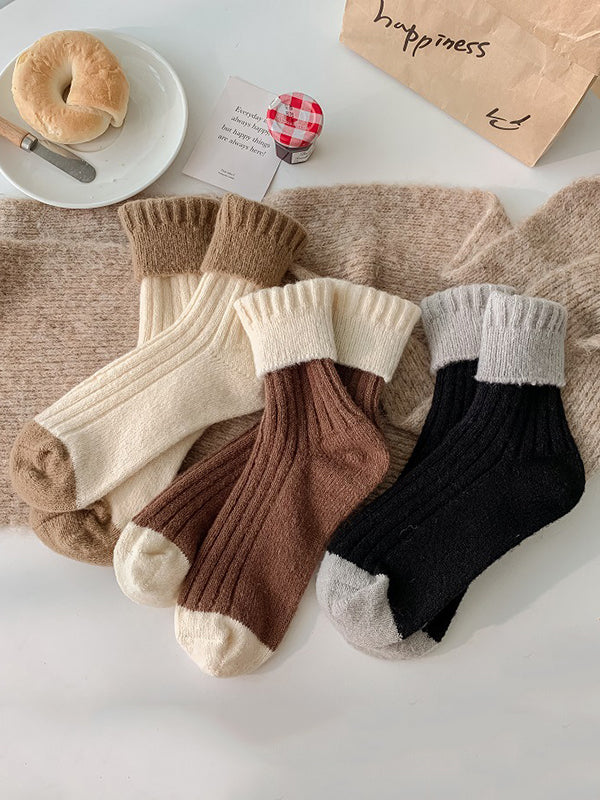 Chaussettes plissées à taille élastique, couleur contrastée