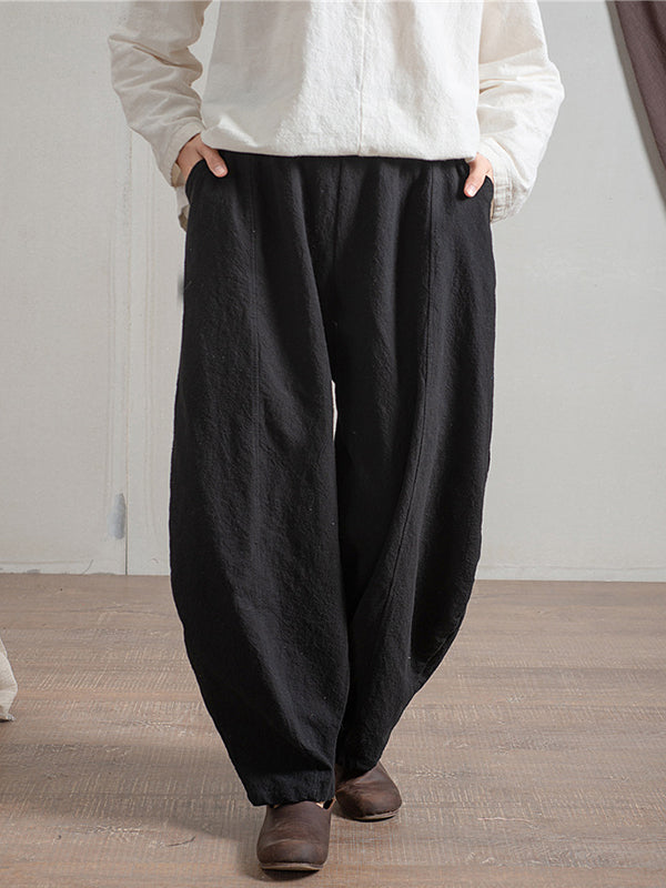 Pantalon simple taille haute, à jambes larges, couleur unie