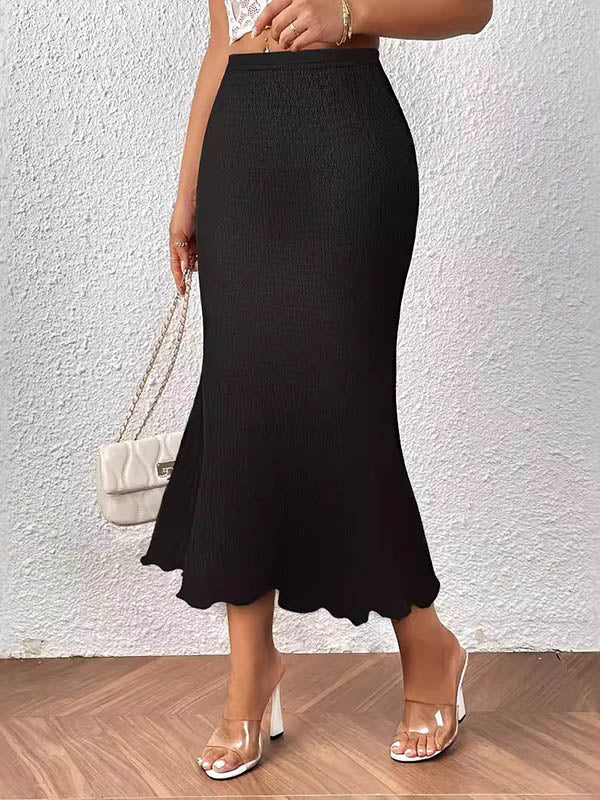 Jupe ample taille haute, à taille élastique, couleur unie