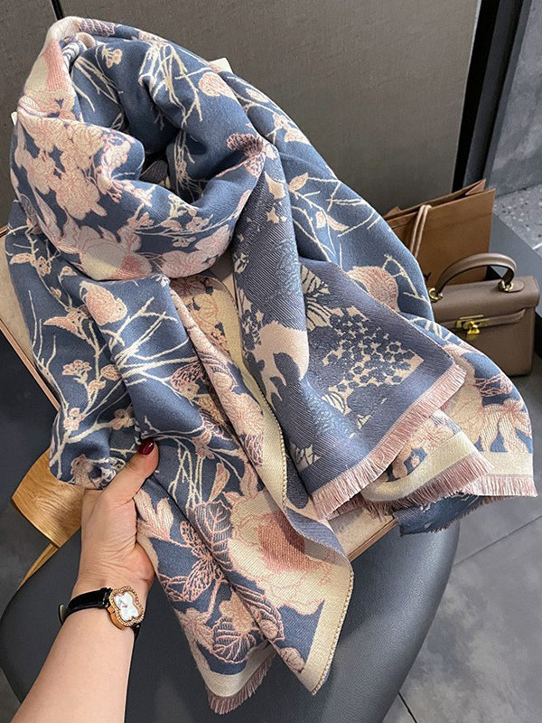Écharpe chaude à franges, à fleurs en tricot