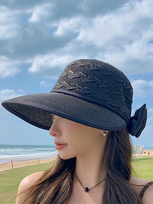 Chapeau anti-UV à larges bords ajourés et nœud
