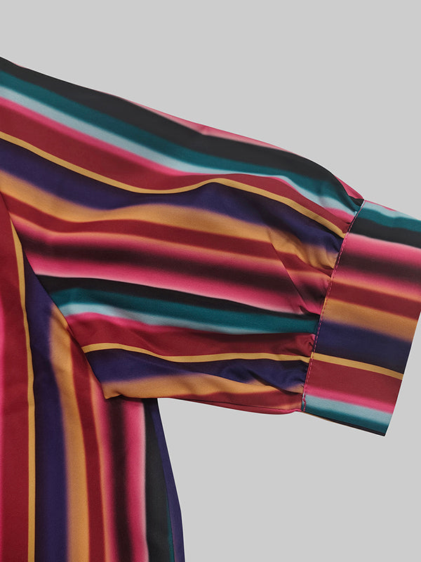 Robe chemise ample rayée à manches longues, à empiècements, à col revers
