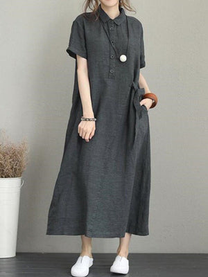 Robe originale de couleur unie à revers en mélange de coton